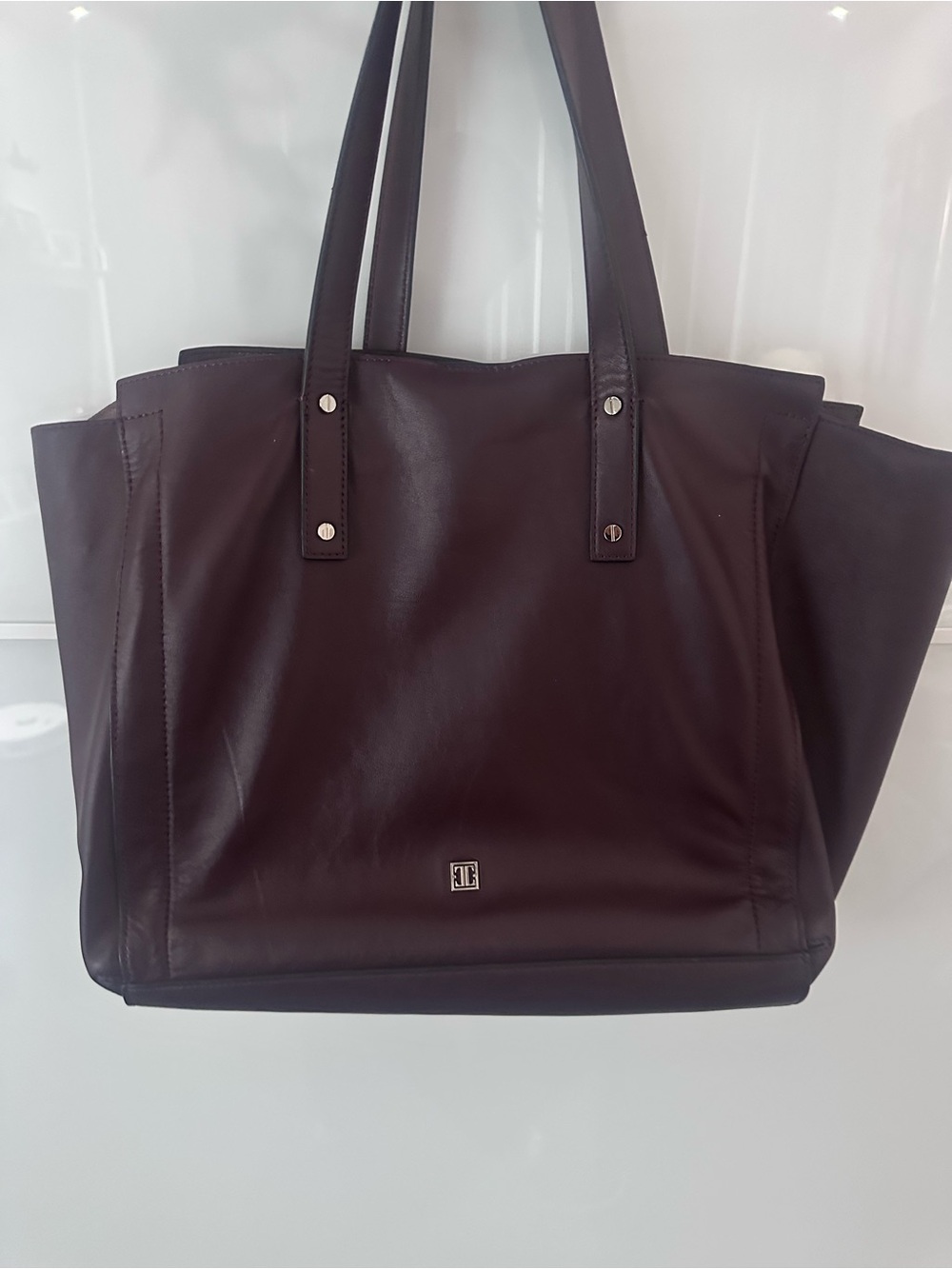 Ivanka Trump Large Burgundy Tote Bag Oxblood Faux Leather Shoulder Bag Work Purs